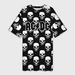 Женская длинная футболка AC DC rock skull