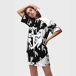 Футболка женская длинная Doom символы краски, цвет: 3D-принт — фото 2