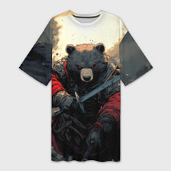 Женская длинная футболка Медведь самурай
