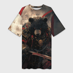 Женская длинная футболка Самурай медведь