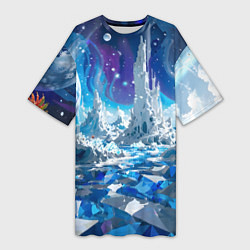 Футболка женская длинная Космический фантастический пейзаж, цвет: 3D-принт