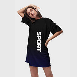 Футболка женская длинная Sport чёрно-синий текстурный, цвет: 3D-принт — фото 2