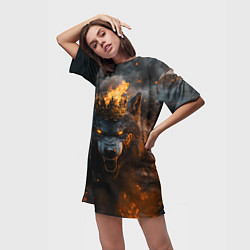 Футболка женская длинная Волк в огне, цвет: 3D-принт — фото 2