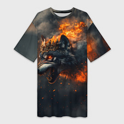Футболка женская длинная Волк в огне и дыме, цвет: 3D-принт