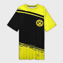 Футболка женская длинная Borussia жёлтые полосы, цвет: 3D-принт