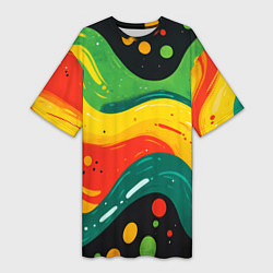 Футболка женская длинная Желто-зеленая краска текстура, цвет: 3D-принт
