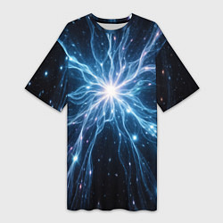 Футболка женская длинная Всплеск света и звезды - космическая абстракция, цвет: 3D-принт