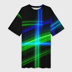 Футболка женская длинная Color blue black green, цвет: 3D-принт