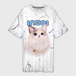 Футболка женская длинная Inzoi кошечка на белом фоне, цвет: 3D-принт