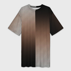 Футболка женская длинная Чёрно-коричневый текстурный градиент пополам, цвет: 3D-принт