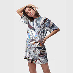 Футболка женская длинная Зеркальная металическая фольга текстура, цвет: 3D-принт — фото 2