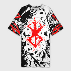 Футболка женская длинная Берсерк маска брызги, цвет: 3D-принт