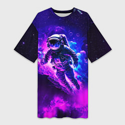 Женская длинная футболка Космонавт в неоновых облаках