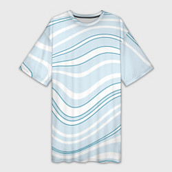 Женская длинная футболка Светлый бело-голубой волнистые полосы