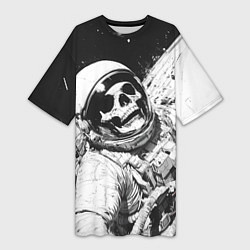 Футболка женская длинная Скелет в космосе черно-белый, цвет: 3D-принт