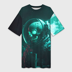Футболка женская длинная Скелет в космосе, цвет: 3D-принт