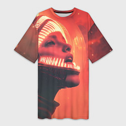 Женская длинная футболка Скафандр Чужого на девушке