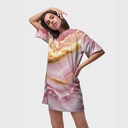 Футболка женская длинная Золотая объемная текстура на розовом, цвет: 3D-принт — фото 2