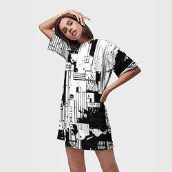 Футболка женская длинная Чёрно-белый светлая абстракция, цвет: 3D-принт — фото 2