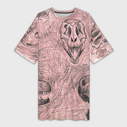 Футболка женская длинная Черепа динозавров - эскиз, цвет: 3D-принт