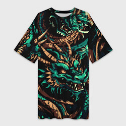 Футболка женская длинная Японские драконы ирезуми, цвет: 3D-принт