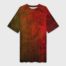 Футболка женская длинная Абстракция - green circles in red, цвет: 3D-принт