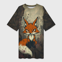 Футболка женская длинная Рыжий лис хитрец, цвет: 3D-принт