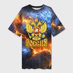 Женская длинная футболка Россия герб и огонь