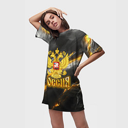 Футболка женская длинная Россия черно-желтый фон, цвет: 3D-принт — фото 2