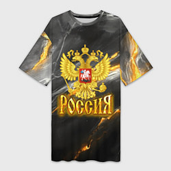 Женская длинная футболка Россия черно-желтый фон