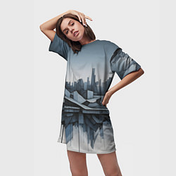 Футболка женская длинная Небоскребы и скалы, цвет: 3D-принт — фото 2