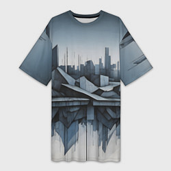 Футболка женская длинная Небоскребы и скалы, цвет: 3D-принт