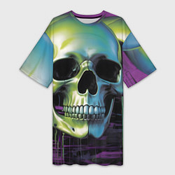 Женская длинная футболка Черепа отливающие неоном