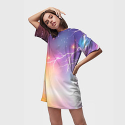 Футболка женская длинная Магический фон с молниями и звездами, цвет: 3D-принт — фото 2