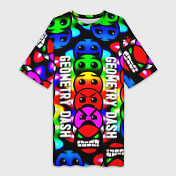 Футболка женская длинная Geometry dash neon gradient, цвет: 3D-принт