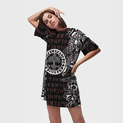 Футболка женская длинная Дерево жизни и древние руны, цвет: 3D-принт — фото 2