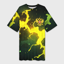 Женская длинная футболка Герб России зеленый разлом