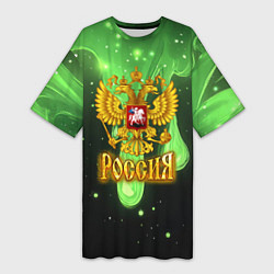 Женская длинная футболка Герб России - неоновый фон