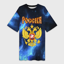 Женская длинная футболка Герб России - синее пламя