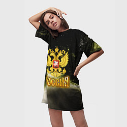 Футболка женская длинная Россия - герб на черно-зеленом фоне, цвет: 3D-принт — фото 2