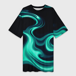 Футболка женская длинная Color turquoise black, цвет: 3D-принт