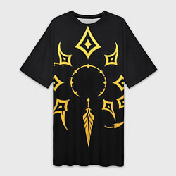 Футболка женская длинная Этнический паттерн на черном, цвет: 3D-принт