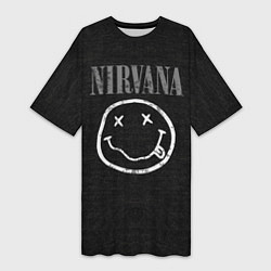 Женская длинная футболка Нирвана надпись смайлик