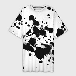 Футболка женская длинная Брызги черной краски, цвет: 3D-принт