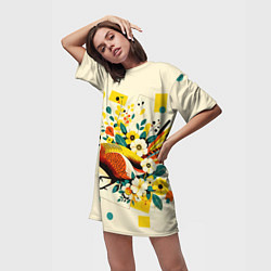 Футболка женская длинная Абстракция фазан, цвет: 3D-принт — фото 2