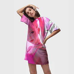 Футболка женская длинная Аниме девушка в розовом белье, цвет: 3D-принт — фото 2