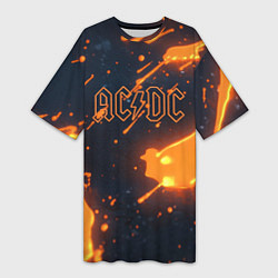 Женская длинная футболка ACDC оранжевый логотип