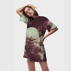 Футболка женская длинная Японская башня в горах, цвет: 3D-принт — фото 2