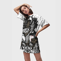 Футболка женская длинная Языческий бог воинов, цвет: 3D-принт — фото 2