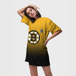 Футболка женская длинная Бостон Брюинз - геометрический градиент, цвет: 3D-принт — фото 2